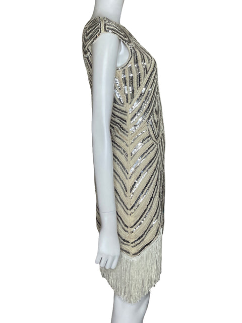 Vestido Tesoro Tps Apliques Flecos Beige - Talla XS