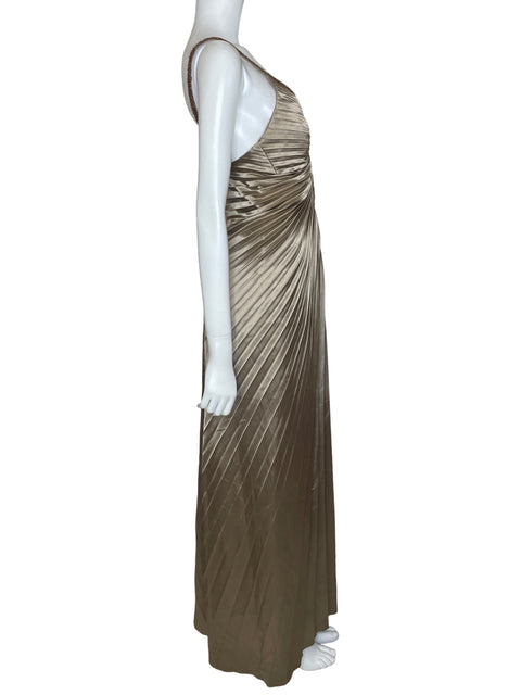 Vestido Tesoro Tps Maxi Plisado Tiras Dorado - Talla U