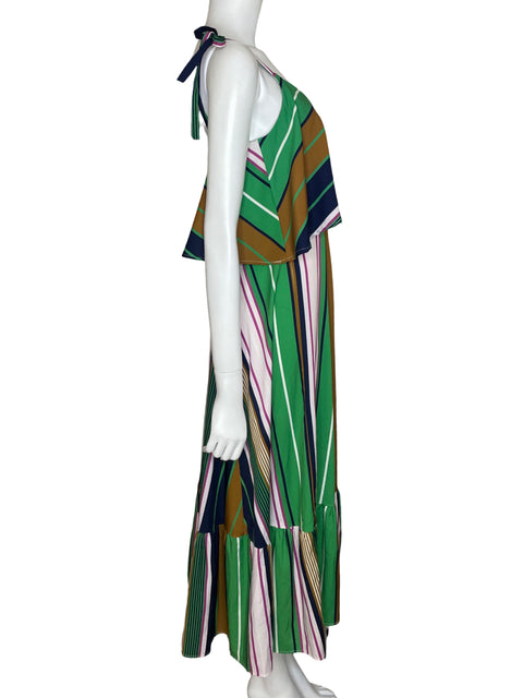 Vestido Tesoro Tps Midi Rayas Sin mangas Verde - Talla U