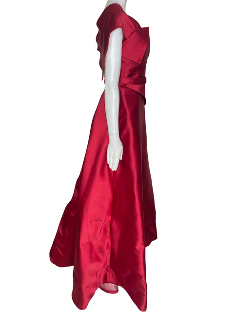 Vestido De Fiesta Tesoro Tps Acampanado Fajon Liso Rojo - Talla S