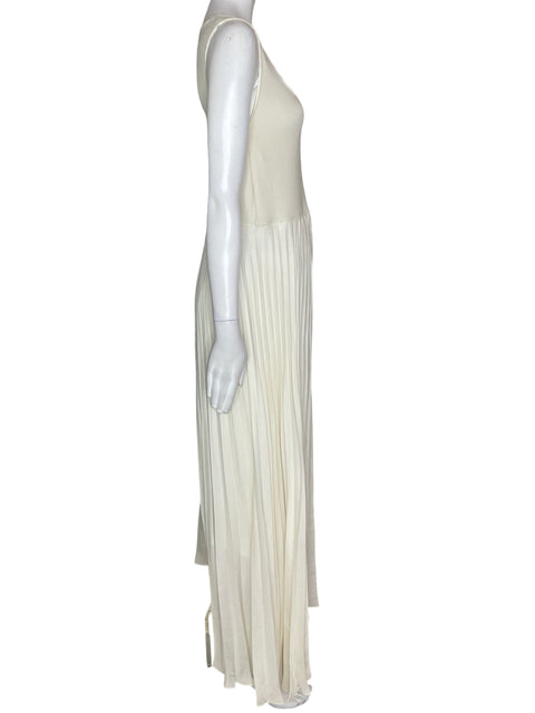 Vestido Massimo Dutti Maxi Plisado Liso Blanco - Talla XL