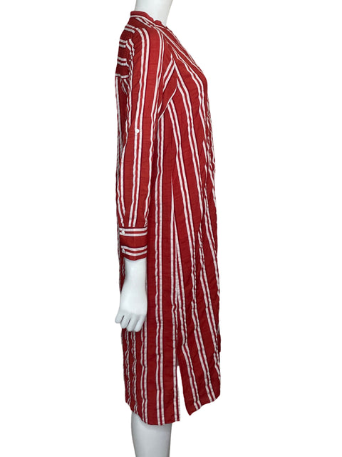 Vestido Zara Camisero Rayas Midi Rojo - Talla XS