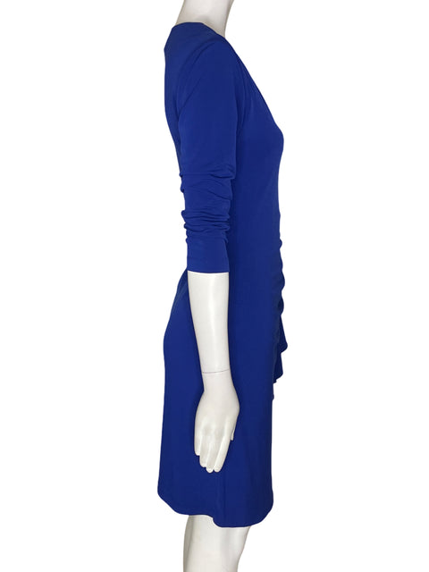 Vestido Tahari Cuello v Manga corta Azul - Talla 2