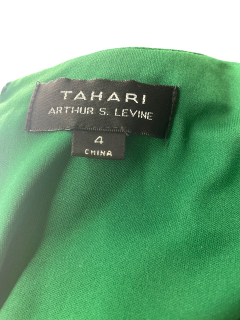 Vestido Tahari Liso Manga corta Cadena Verde - Talla 4