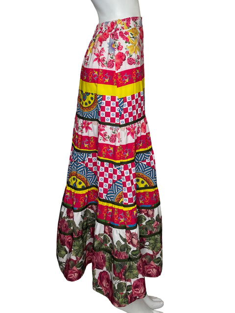 Falda Mar A Mar Midi Estampado Rojo - Talla M