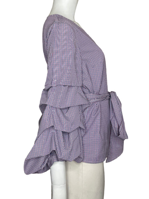 Blusa Sunday In Brooklyn Cuadros Mangas puff Rojo - Talla S