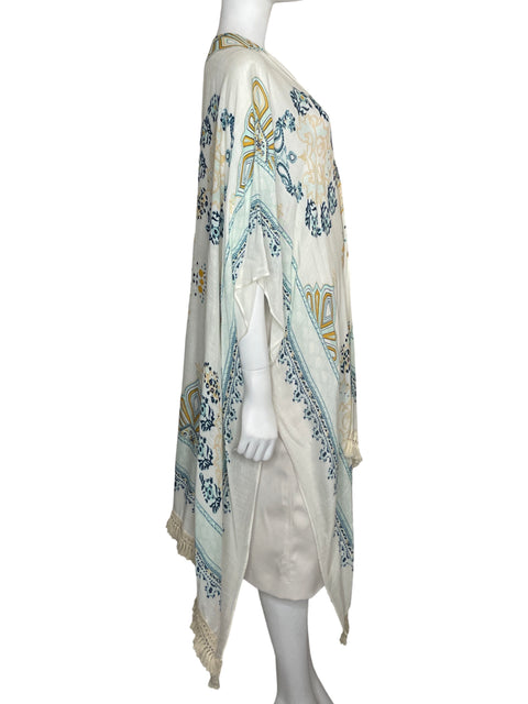 Cardigan Lana Roux Floral Kimono Blanco - Talla U