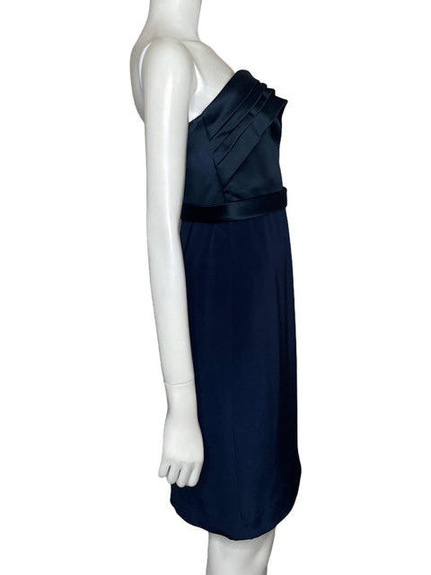 Vestido Marchesa Notte Strapless Seda Azul - Talla 2