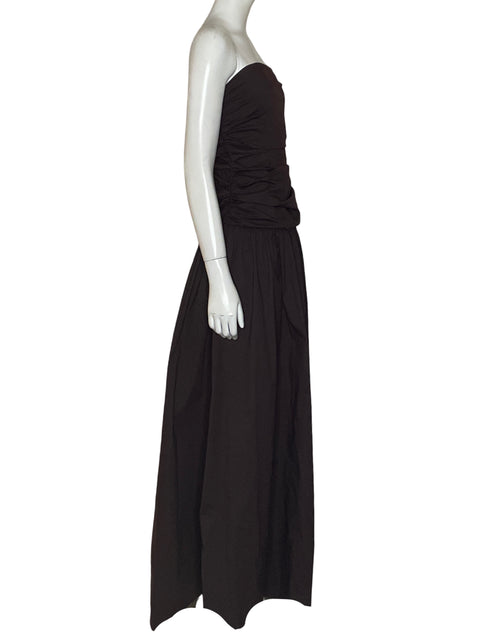 Vestido Pepermayo Strappless Dapeado Maxi Algodón Marrón - Talla 10