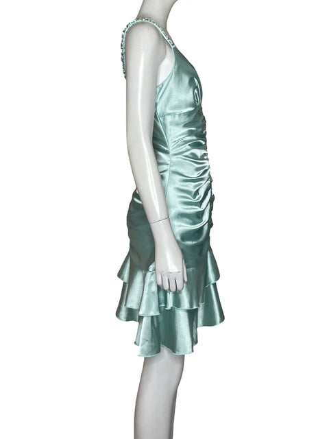 Vestido Jessica Mcclintock Fruncido Sarinado Mini Azul - Talla 8