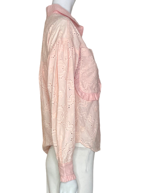 Blusa Listicle Troquelado Botones Manga larga Algodón Rosado - Talla S