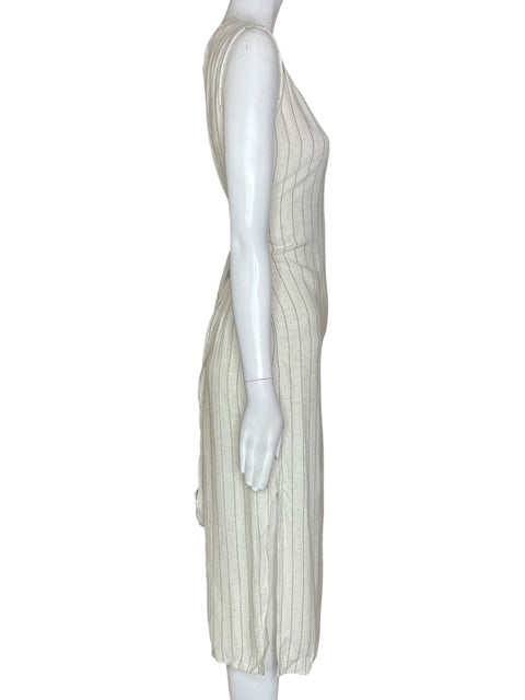Vestido Hyfve Rayas Sin mangas Midi Lino Beige - Talla S
