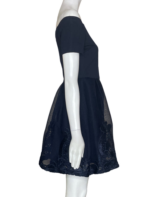 Vestido Just Me Liso Outshoulders Manga corta Algodón Azul - Talla S
