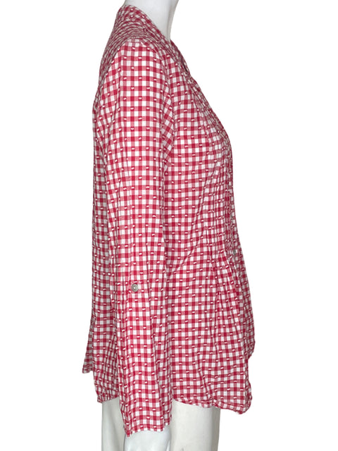 Blusa Ruby Rd Cuadros Plisado Ruchas Rojo - Talla S