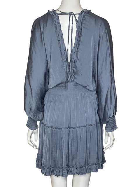 Vestido She + Sky Cuello v Satinado Azul - Talla M