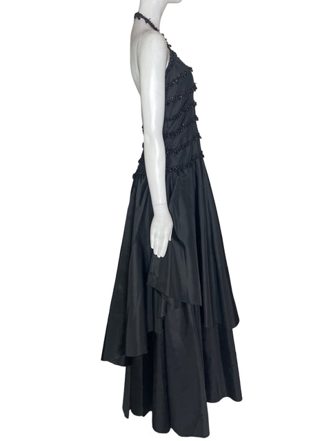 Vestido De Fiesta Jovani Lentejuela Halter Maxi Negro - Talla 10