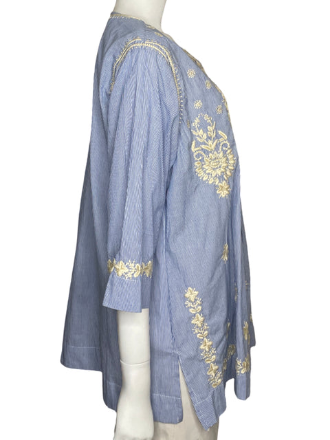 Blusa Nare Moda Rayas Bordada Algodón Azul - Talla U