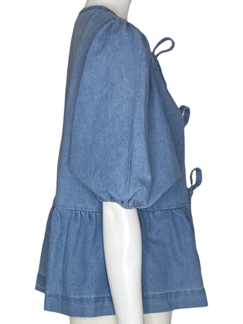 Blusa Aarón & Amber Amarrado Ruchas Abullonado Azul - Talla M