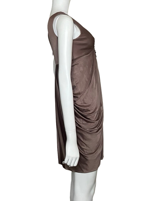 Vestido Bcbg Drapeado Broche Marrón - Talla 4