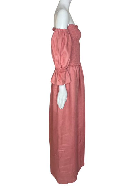 Vestido Samar Zarzour Maxi Outshoulder Abullonado Rosado - Talla S