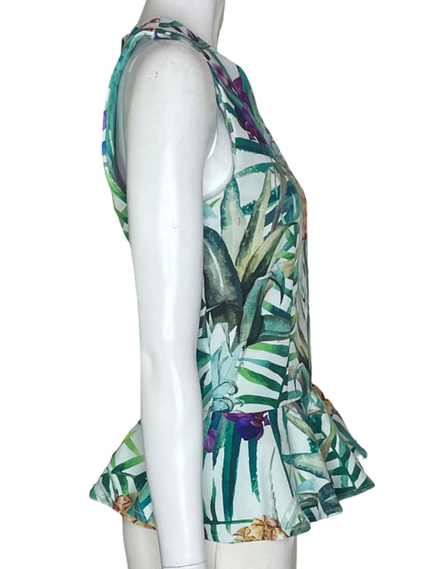 Blusa Padova Estampado de piña Sin mangas Ruchas Verde - Talla M