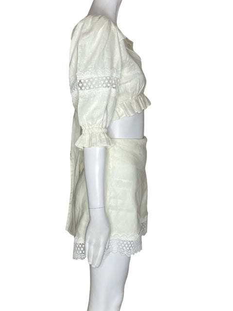 Conjunto Bianca Mar Liso Short/blusa Abullonado Ruchas Beige - Talla XS