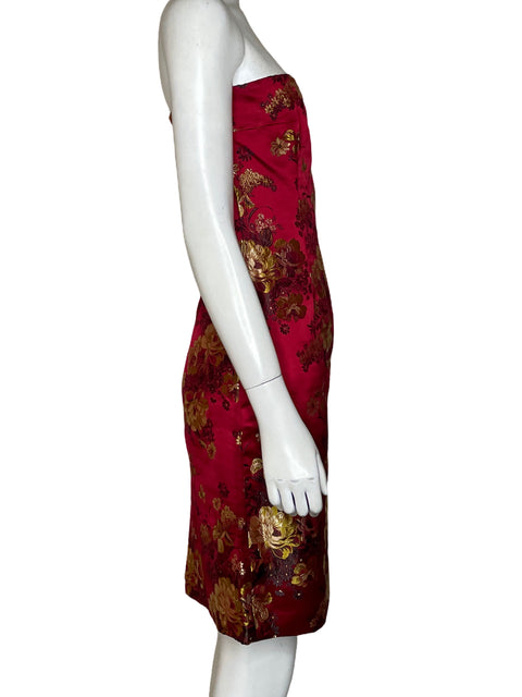 Vestido Lynn Lugo Strapless Floral Satinado Rojo - Talla S