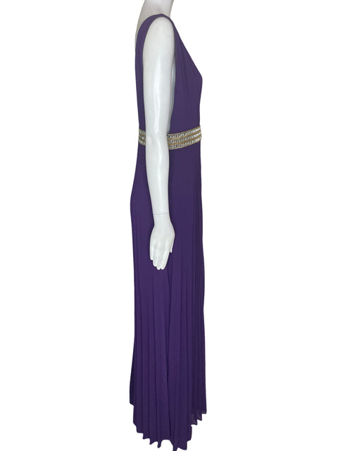 Vestido Glamazon Maxi Plisado Pedreria Morado - Talla L