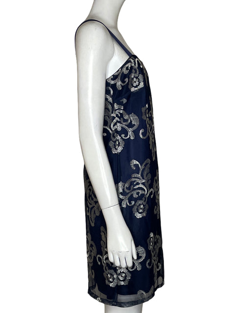 Vestido R&m Richards Midi Floral Bordado Azul - Talla 8