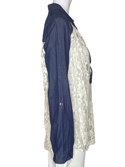 Blusa Karen Kane Tejida Transparente Jeans Azul - Talla M