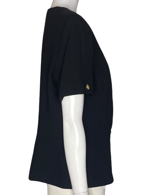 Chaqueta Tahari Liso Manga corta Zipper Negro - Talla 12