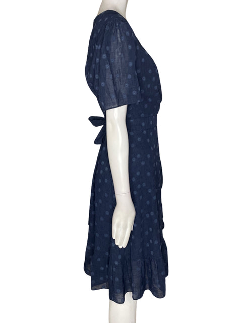 Vestido London Times Lunares Cuello v Cruzado Azul - Talla 14