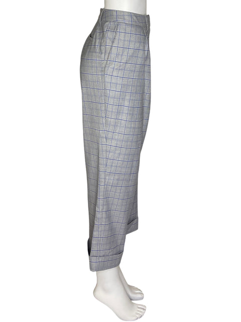 Pantalón Tahari Cuadros Recto Doblado Gris - Talla 14
