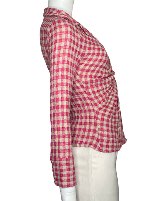 Camisa Zara Drapeada Cuadros Rosado - Talla XS