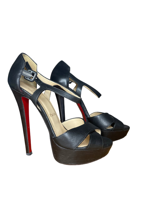 Sandalia Christian Louboutin Cross Me Tacón alto Negro - Talla 36
