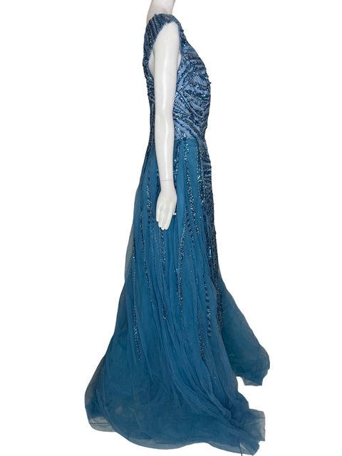 Vestido De Fiesta Tesoro Tps Pedreria Manga corta Brillo Azul - Talla 14