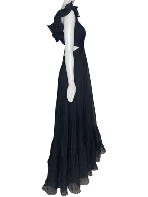 Vestido De Fiesta Mac Duggal Ruchas Tiras Cruzado Negro - Talla 8