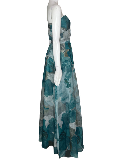 Vestido De Fiesta Donna Karan Strapless Estampado Suelto Verde - Talla 10