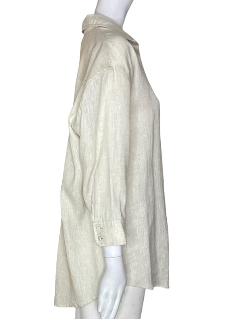 Blusa Studio F Manga larga Liso Botones Beige - Talla M