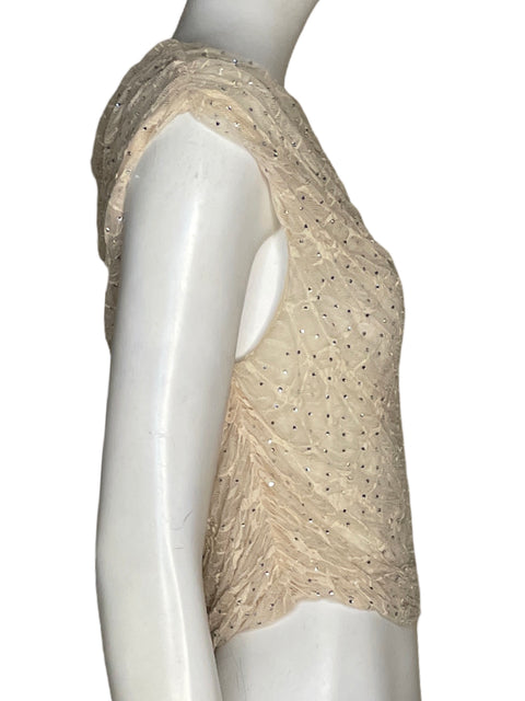 Top Zara Brillo Asimétrico Beige - Talla L