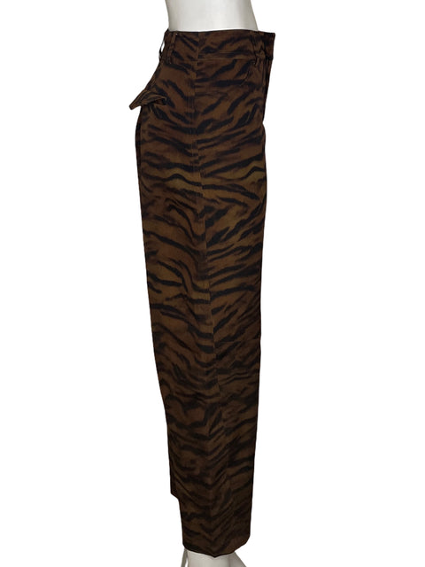 Pantalón Zara Estampado Animal Print Marrón - Talla XS