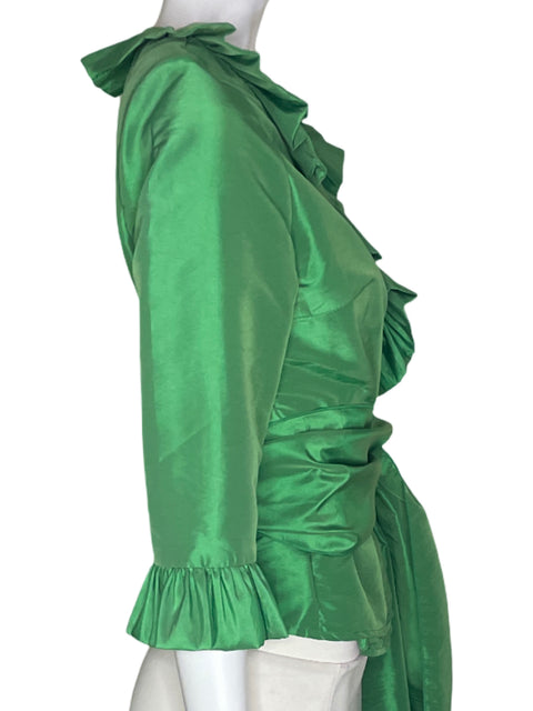 Blusa Sonia Peña Liso Ruchas Fajon Verde - Talla 42