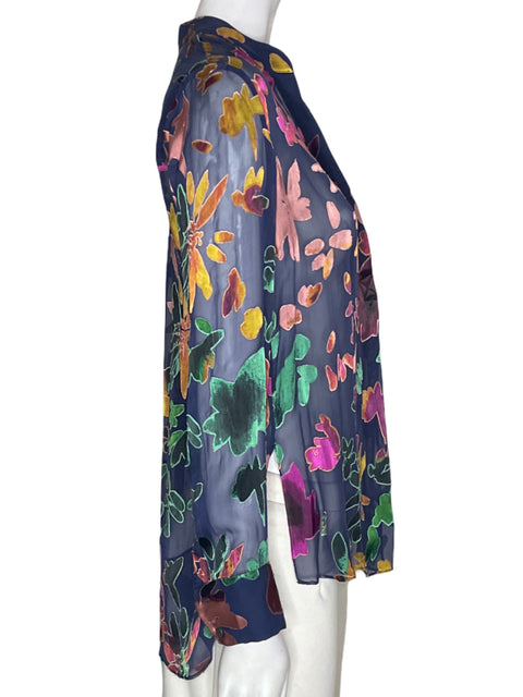 Blusa Alice + Olivia Estampado Transparente Manga larga Azul - Talla S