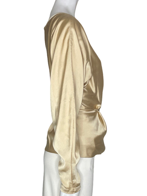 Blusa Adolfo Dominguez Liso Satinado Beige - Talla 40