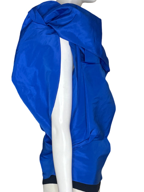 Blusa Adolfo Dominguez Liso Bicolor Plisado Azul - Talla 40