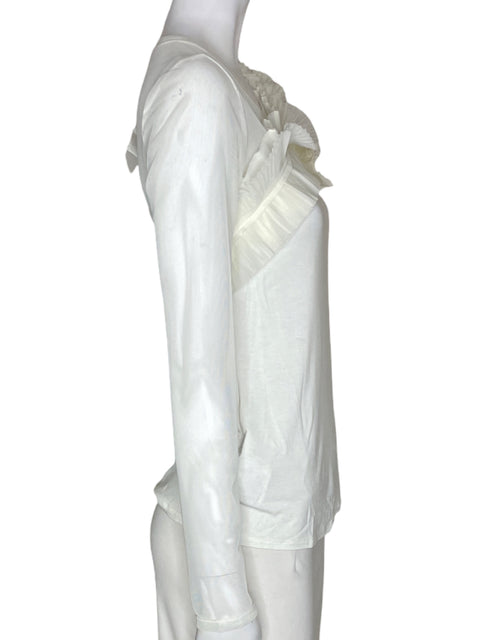 Blusa Bcbg Liso Plisado Manga larga Blanco - Talla XS