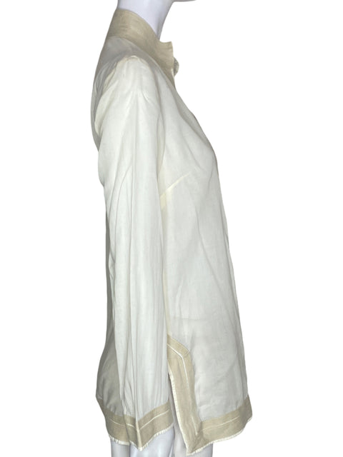 Blusa Tory Burch Liso Cuello v Manga larga Beige - Talla 4