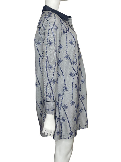 Vestido Bcbg Camisero Bordado Azul - Talla M