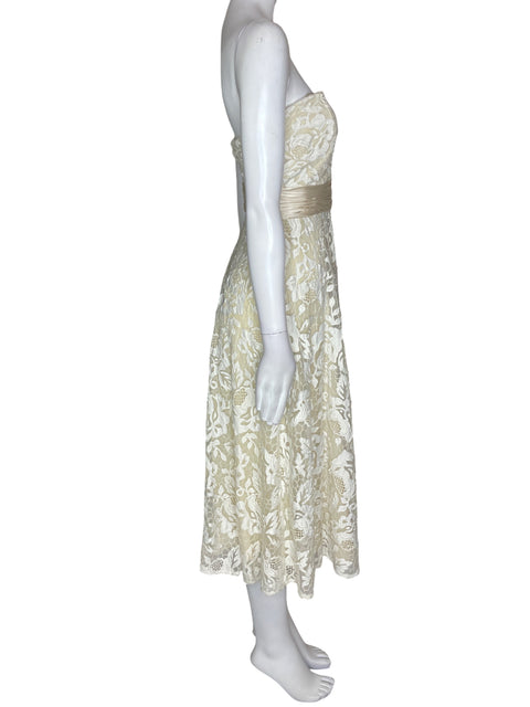 Vestido Theia Bordado Troquelado Strapless Beige - Talla 8