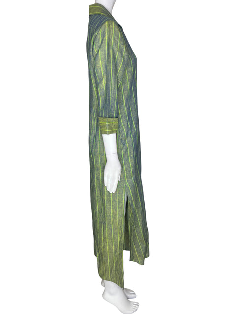 Vestido Malvi Castañeda Rayas Botones Maxi Verde - Talla 10